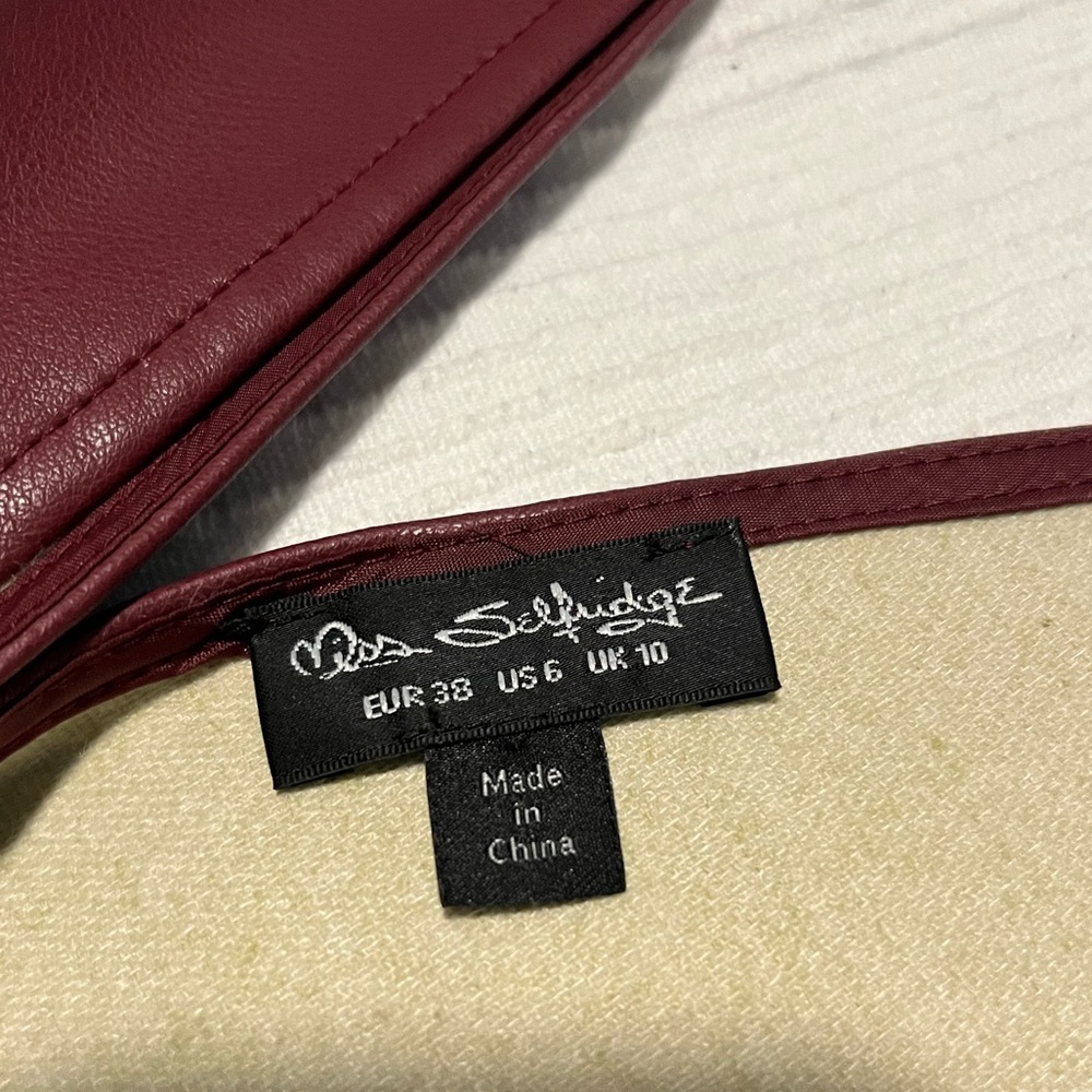 Miss Selfridge belted faux leather dress in burgundy - Picture 7 of 7